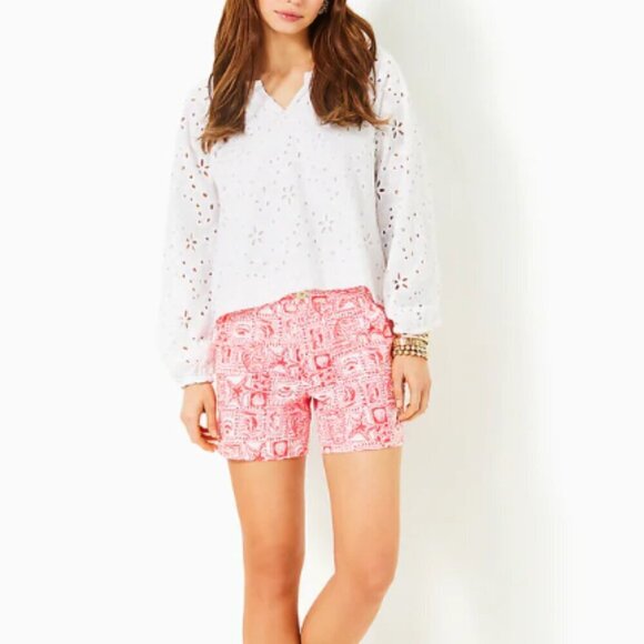 Lilly Pulitzer 5" Gretchen High-Rise Short in Mizner Red Seaside Harbour Size 12 - Picture 2 of 14